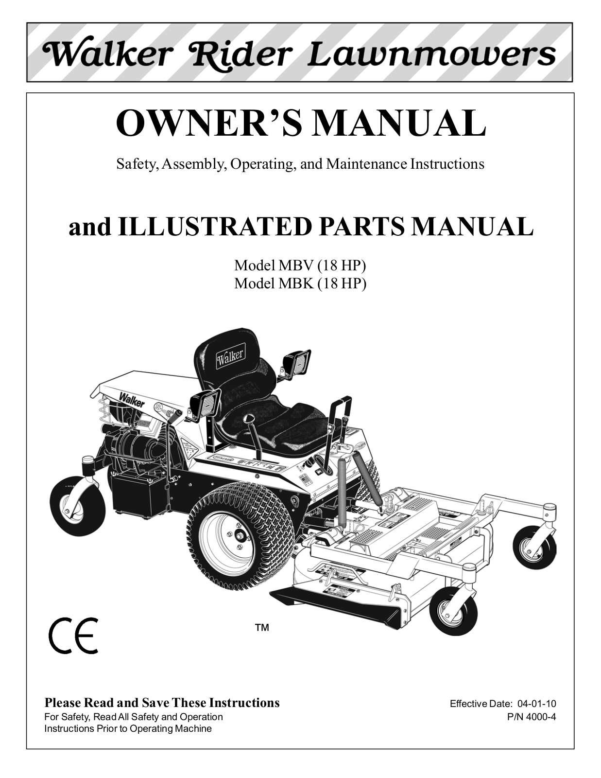 Walker Rider Lawnmowers MBV, MBK Owner's Manual