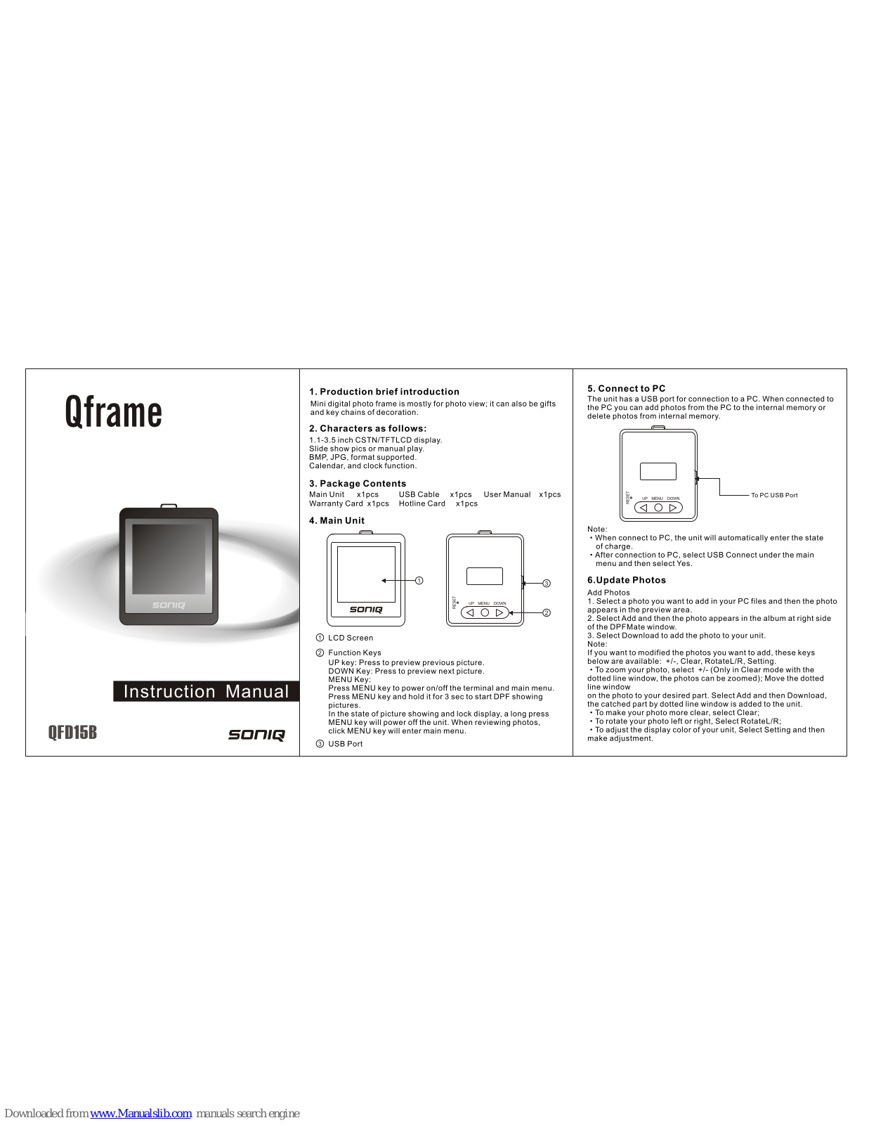 SONIQ Qframe QFD15B Instruction Manual