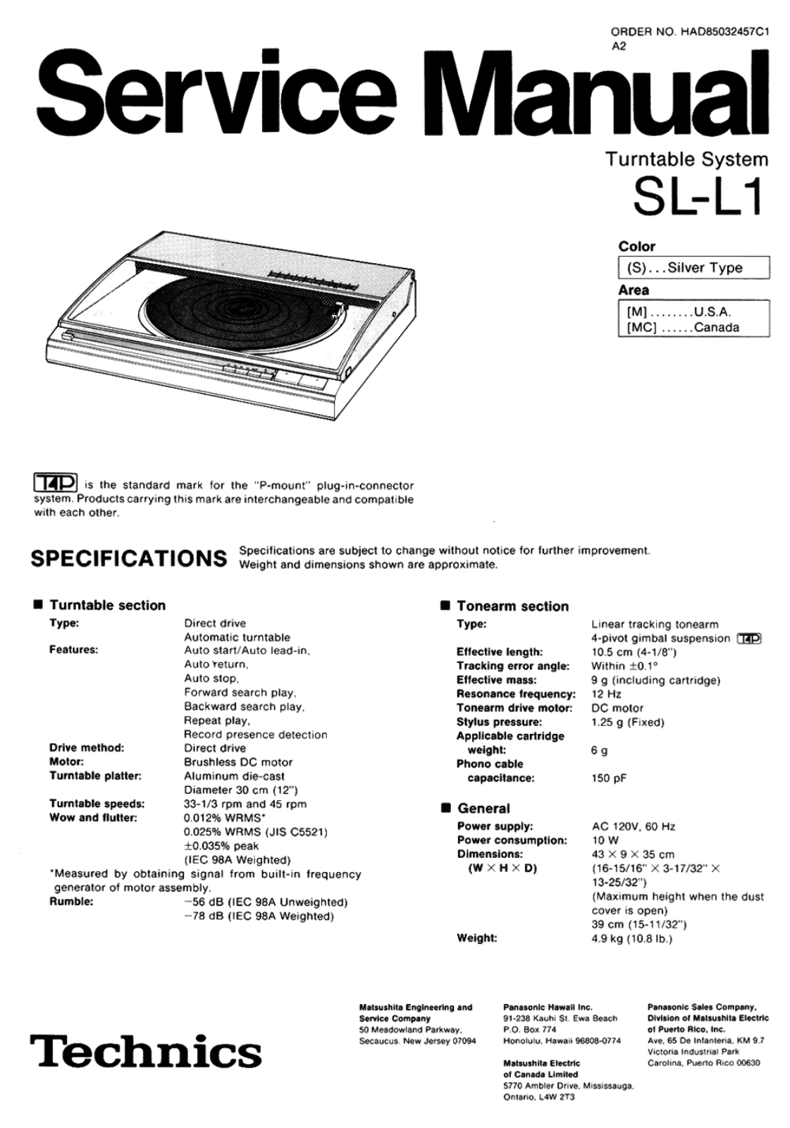 Technics SL-L-1 Service Manual