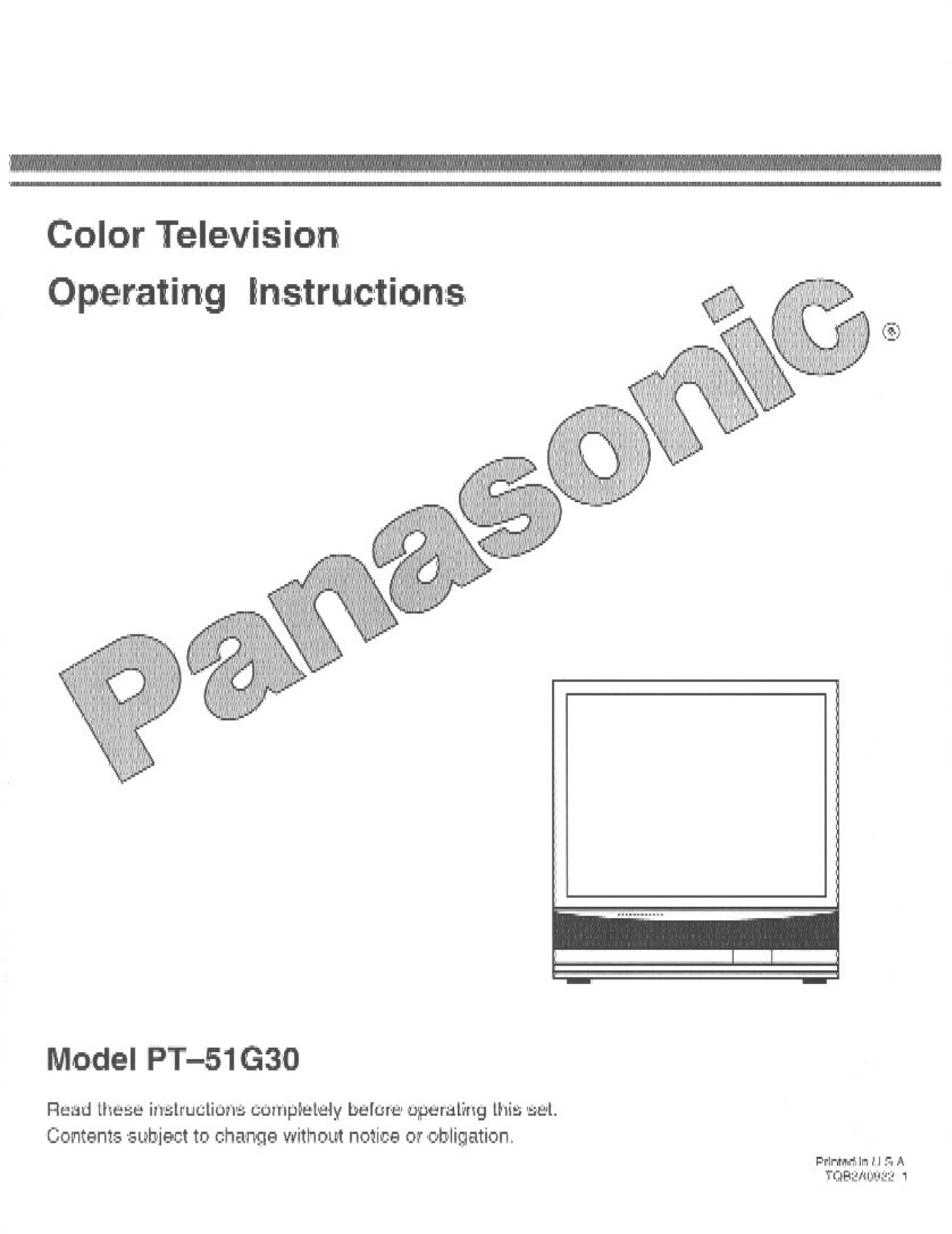 Panasonic pt-51g30 Operation Manual