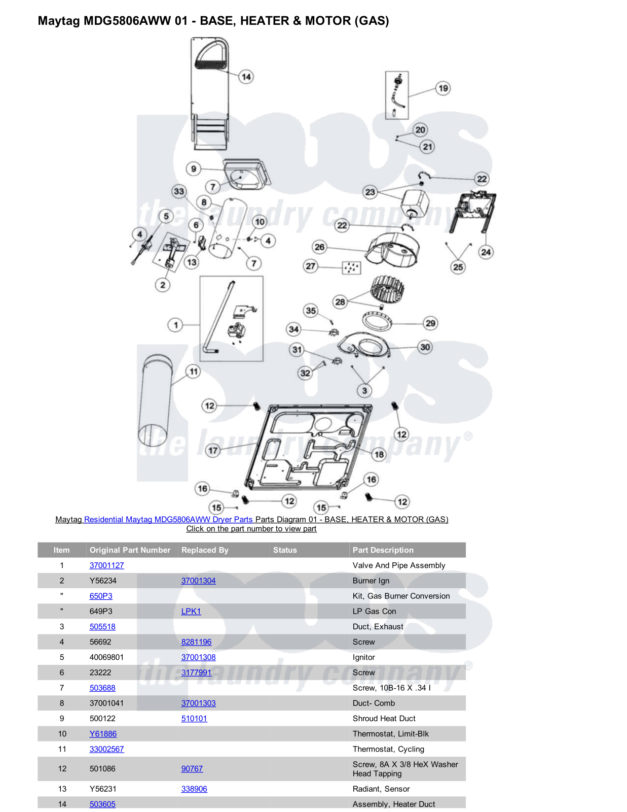 Maytag MDG5806AWW Parts Diagram