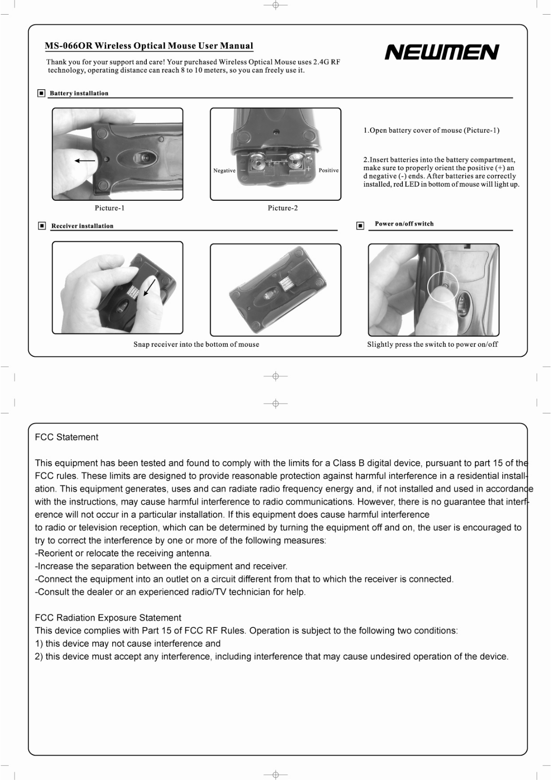 Dongguan Newmen Electronics Technology MS066OR User Manual