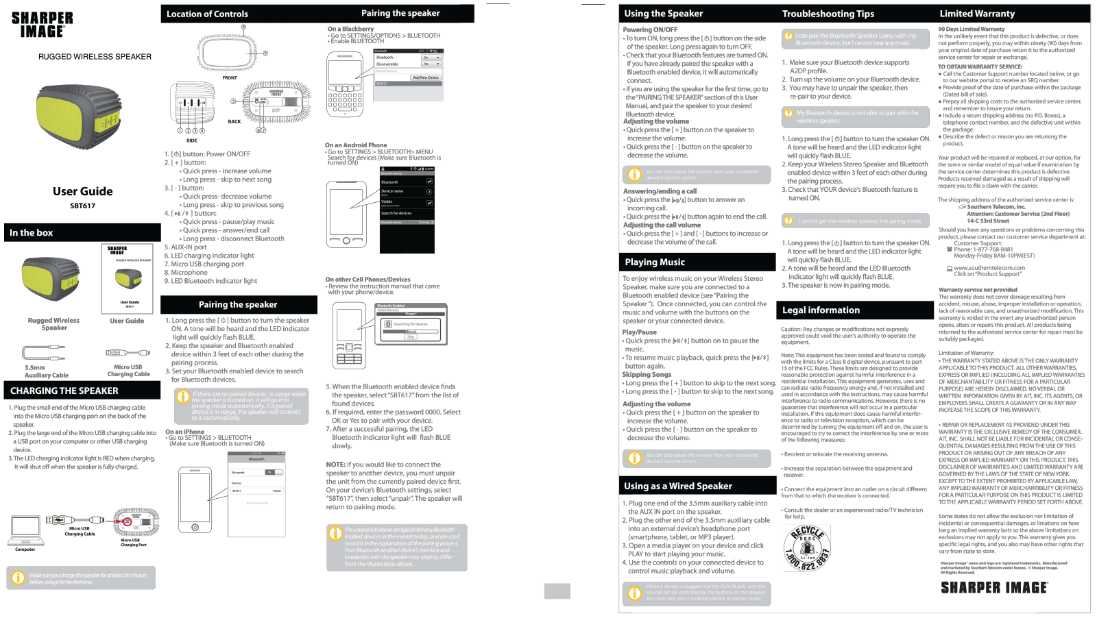 Sharper image SBT617 User Manual