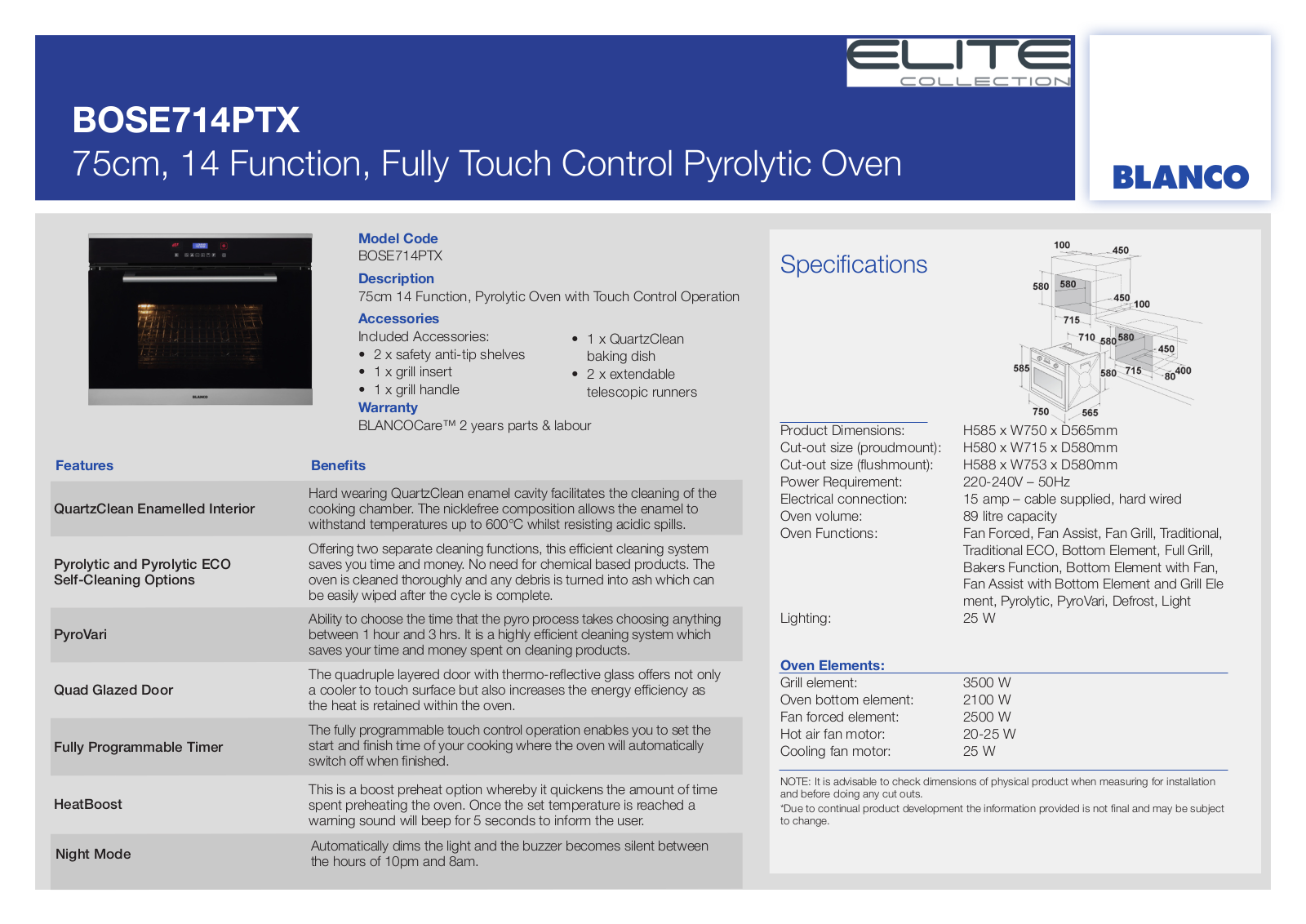 Blanco BOSE714PTX Product Sheet