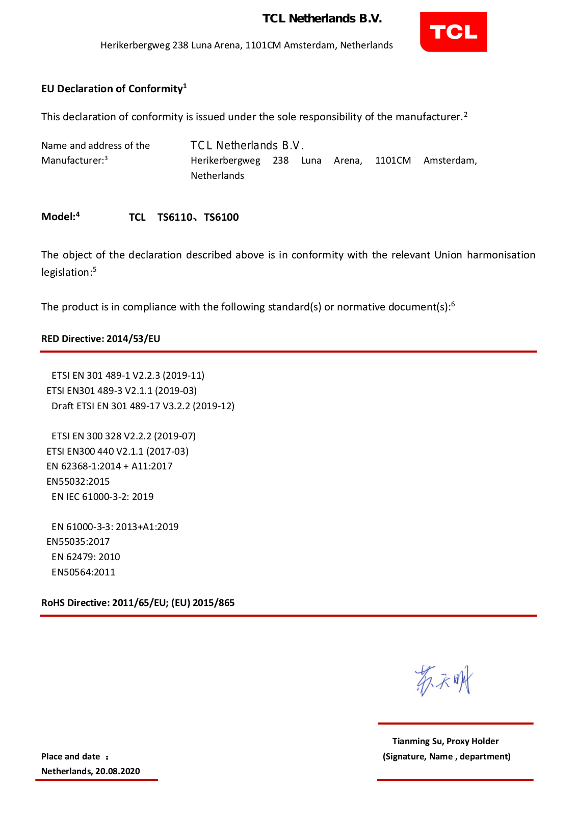 TCL SB-TS6110, SB-TS6100 User Manual