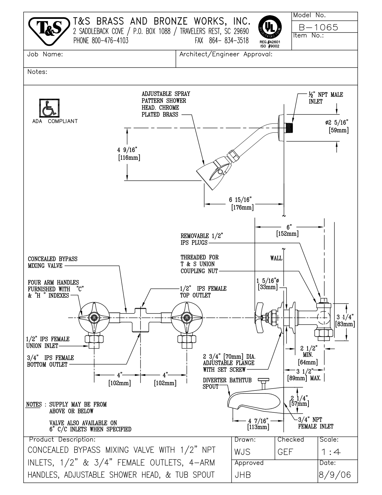 T&S Brass B-1065 User Manual