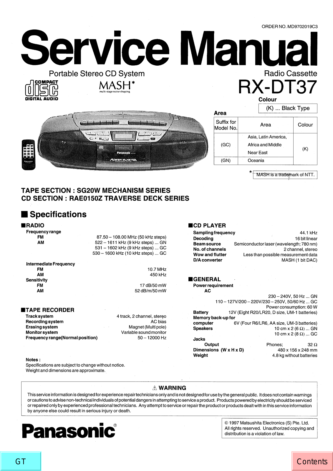 JVC RX DT37 GC, RX DT37 GN Service Manual