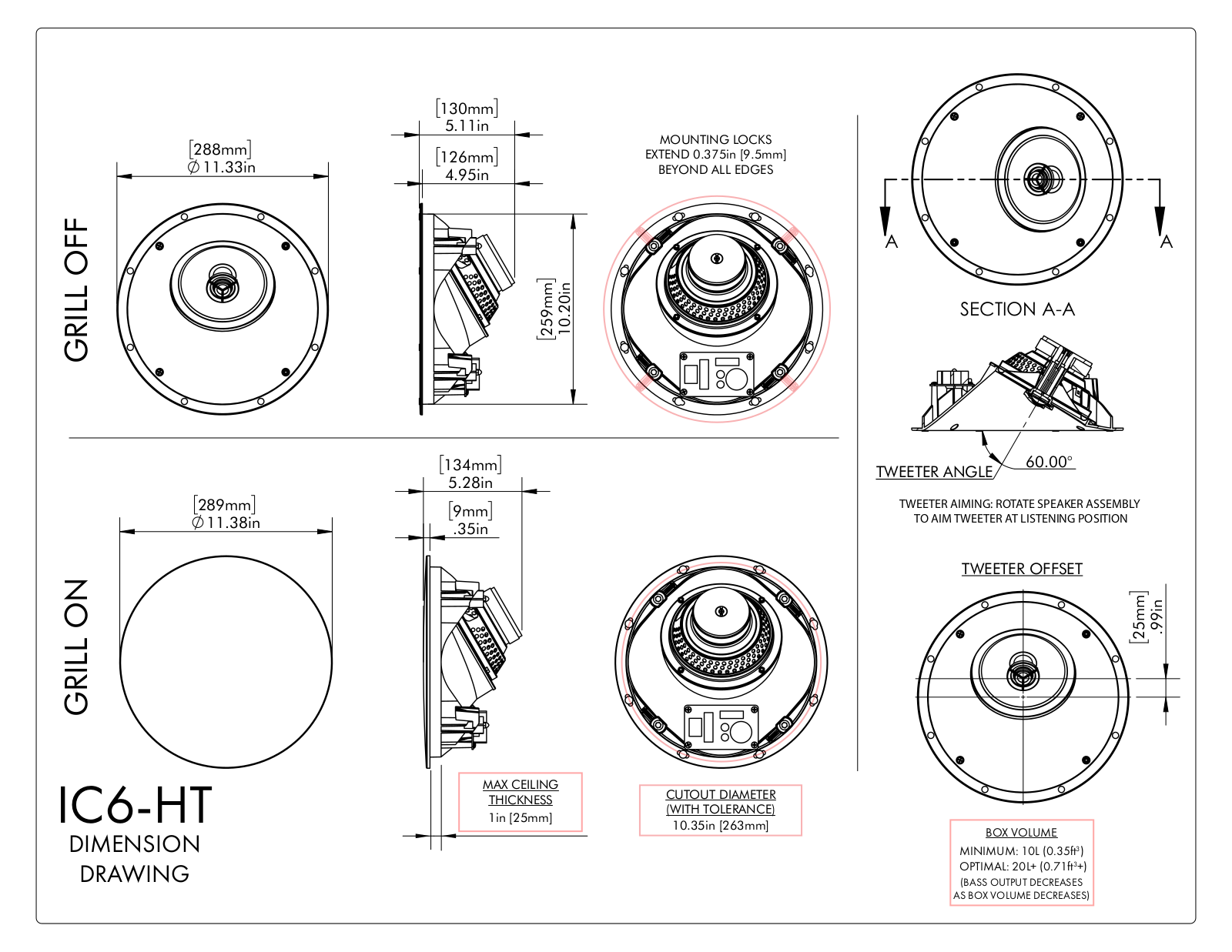 MartinLogan IC6HT Dimension Drawing