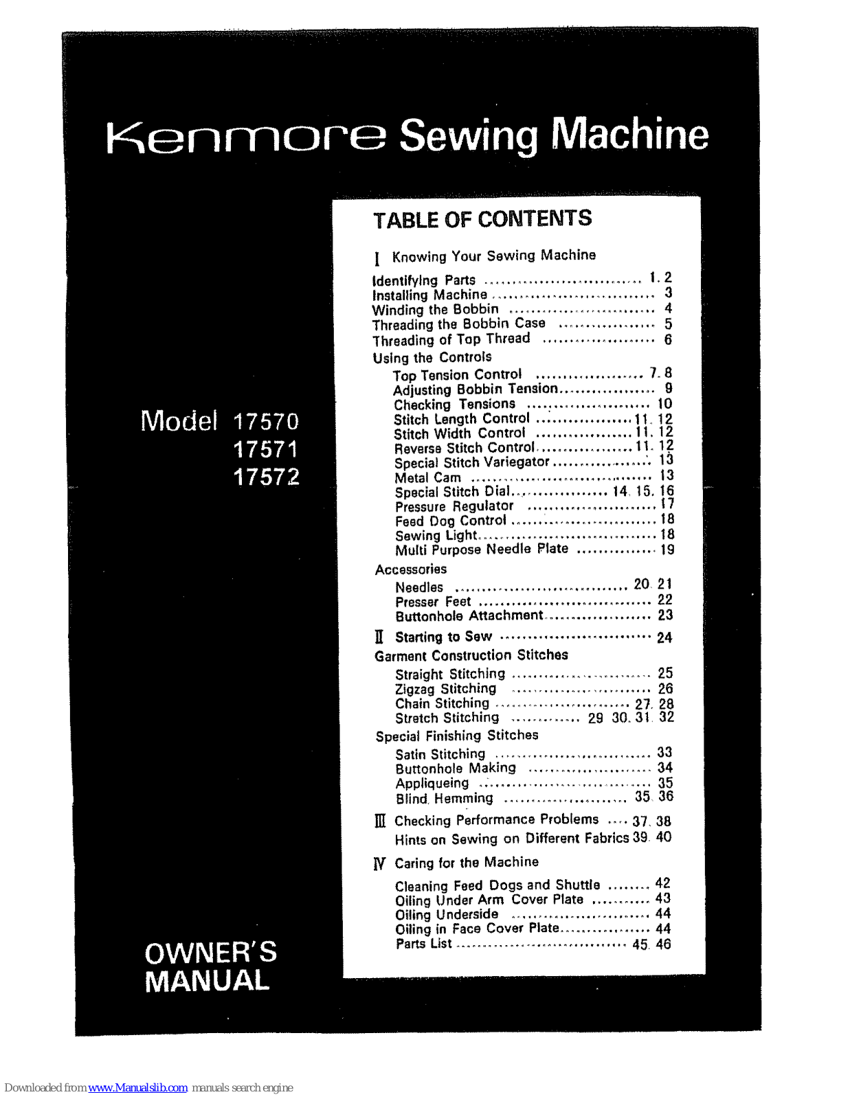 Kenmore 17570, 17571, 17572 Owner's Manual - ManualMachine.com
