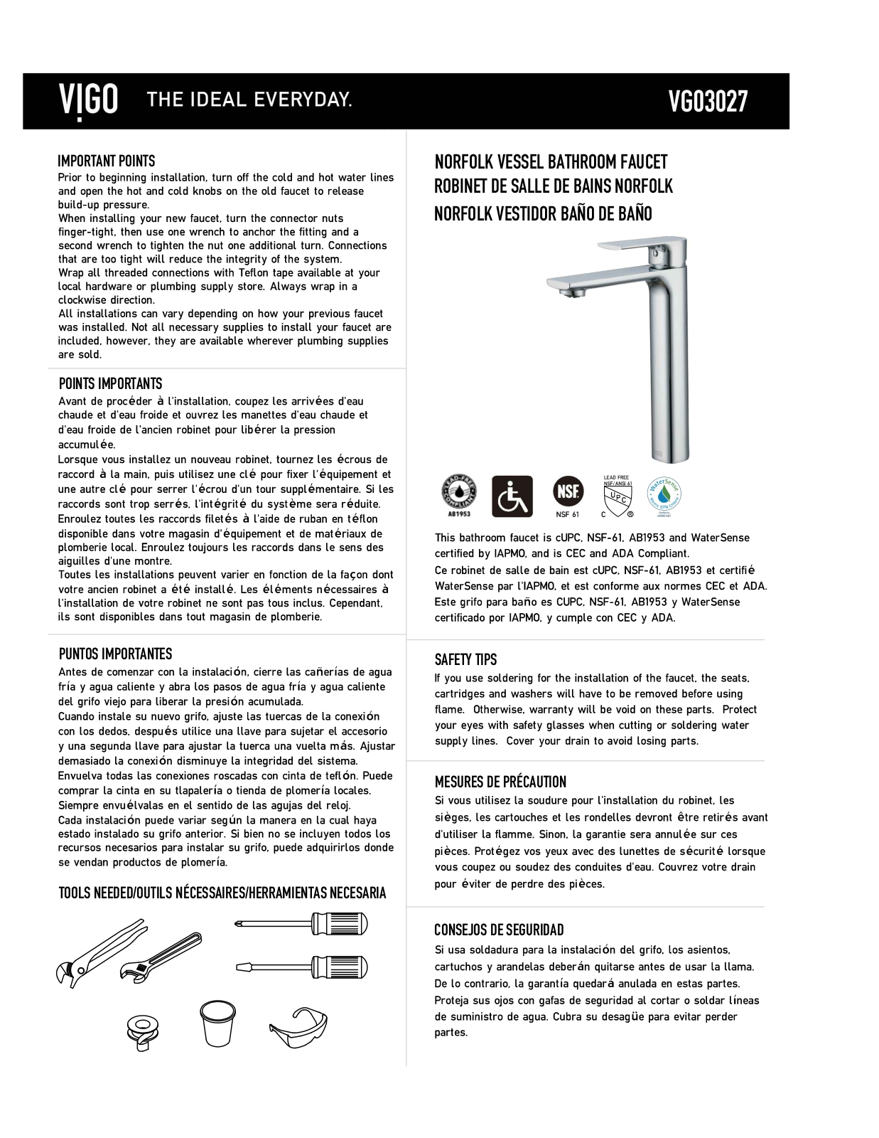VIGO VGU10353 Specifications - ManualMachine.com