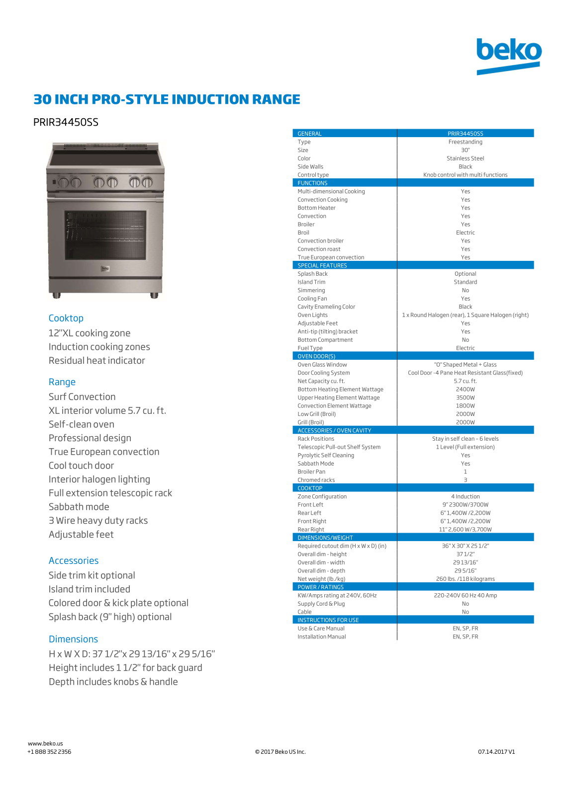 Beko PRIR34450SS Specification