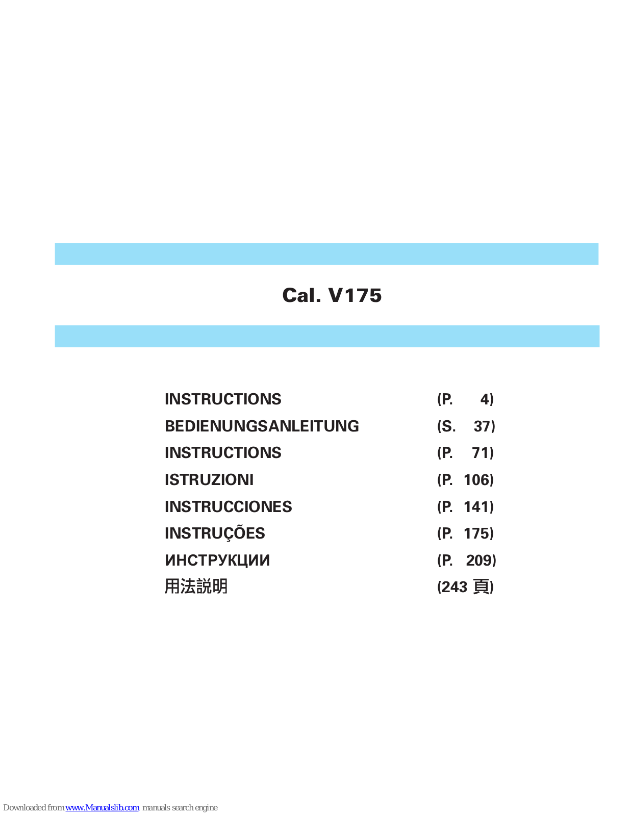 Seiko Cal. V175 Instructions Manual