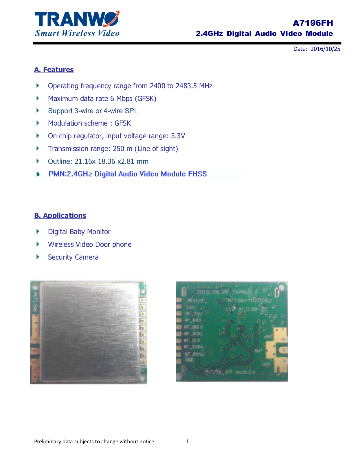 Tranwo Technology A7196FH User Manual