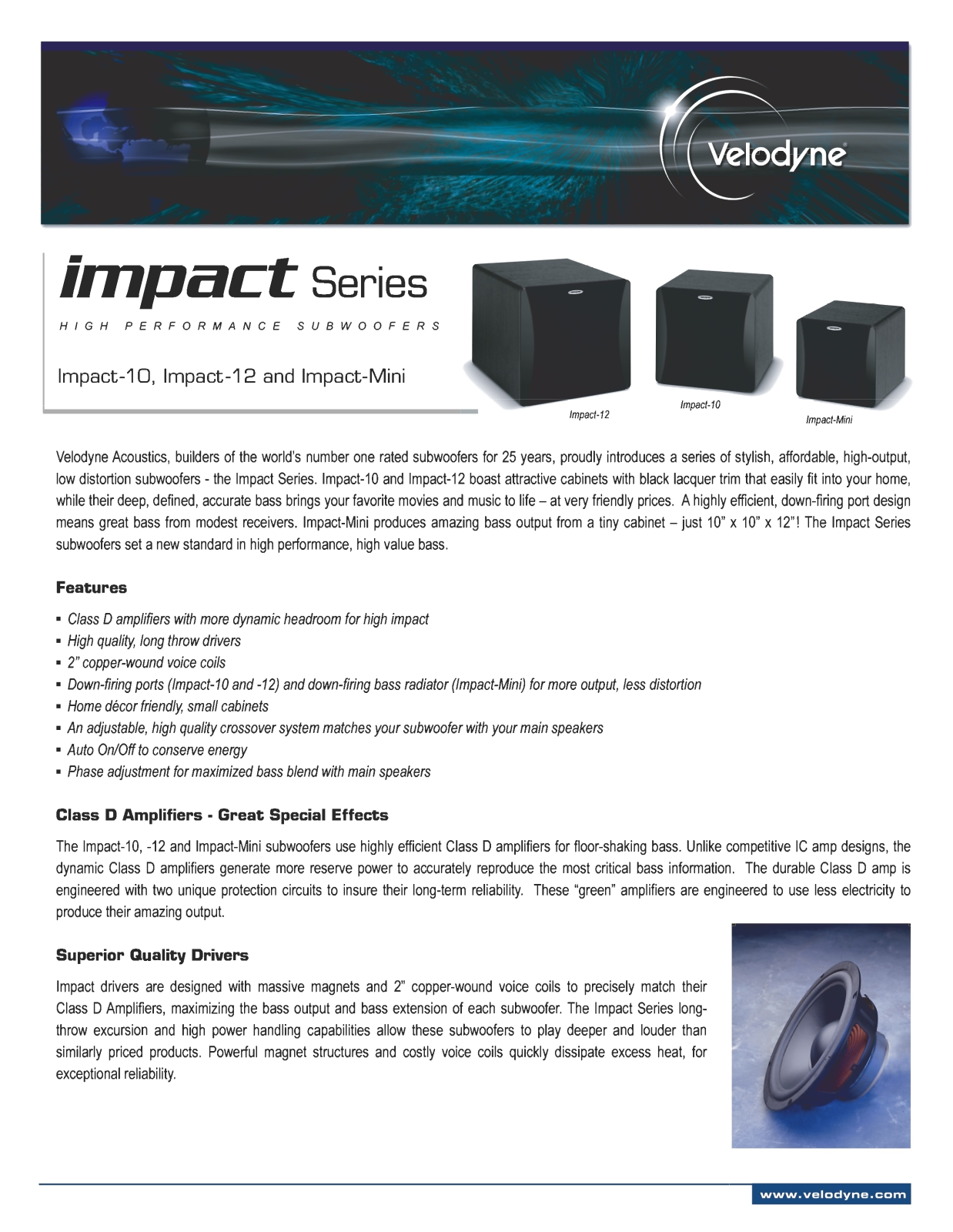 Velodyne IMPACT-10, IMPACT-12, IMPACT-MINI DATASHEET