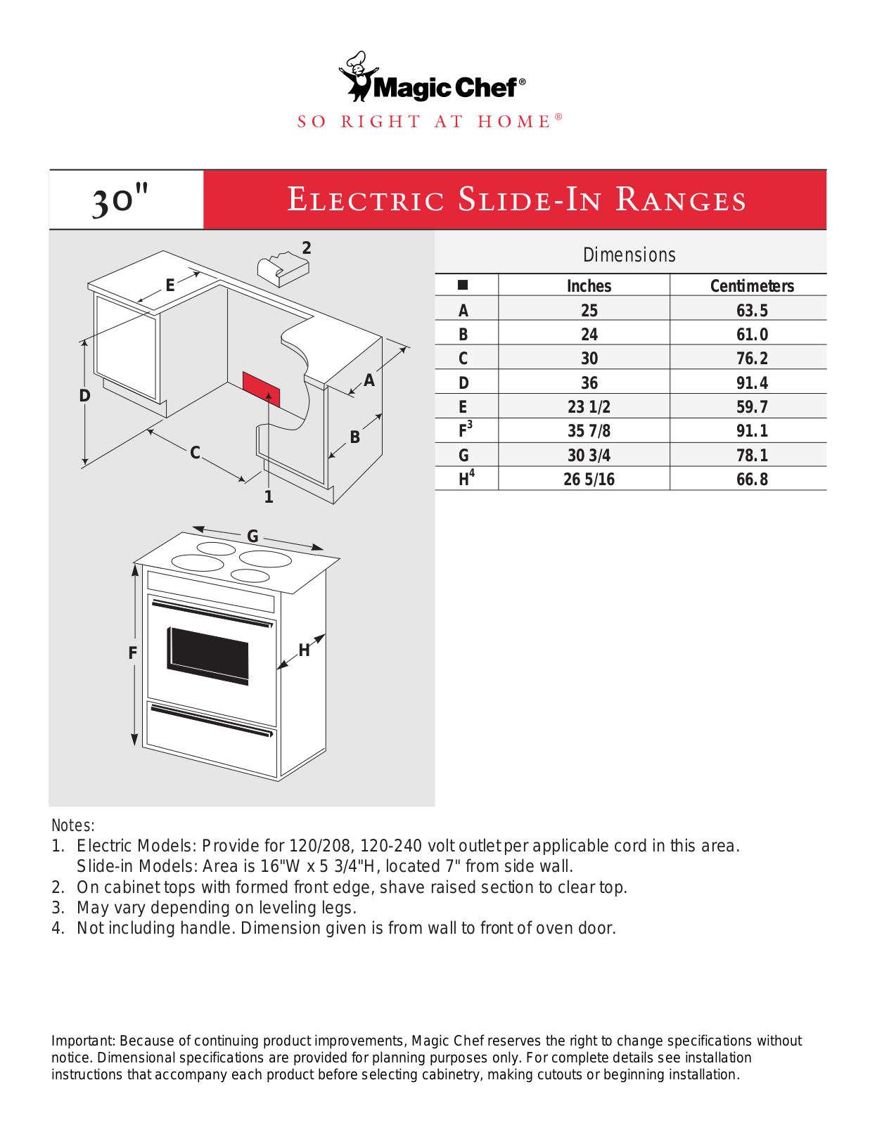 Magic Chef 6892XVS Dimension Guide