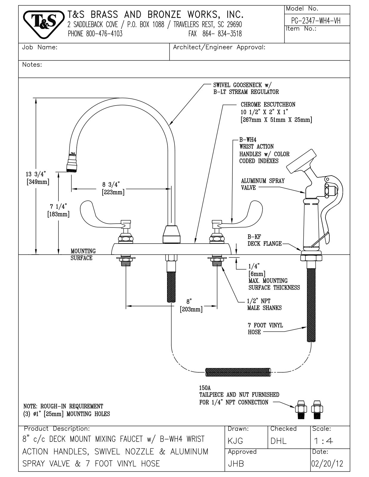 T&S Brass PG-2347-WH4-VH User Manual