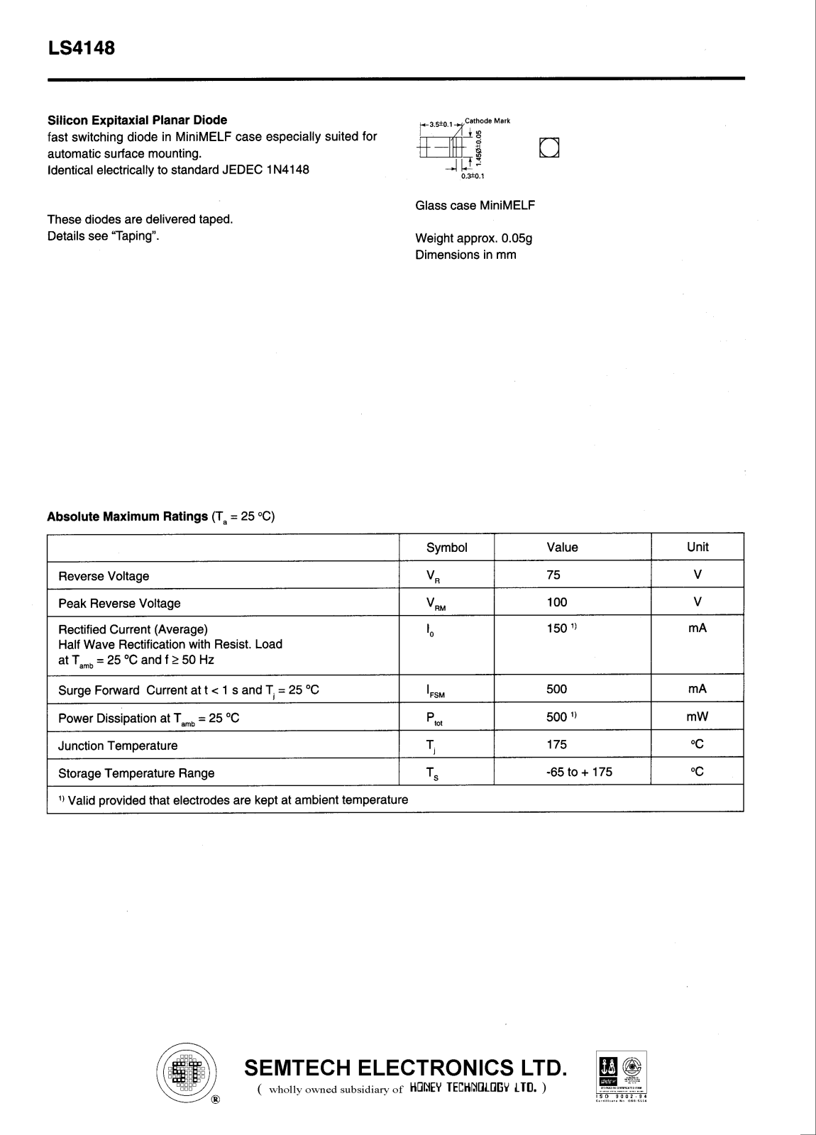 SEMTECH ELECTRONICS LS4148 Datasheet