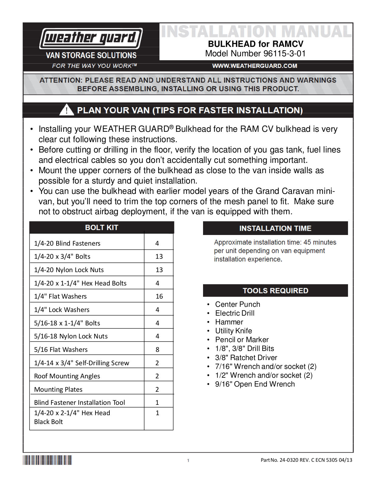 WEATHER GUARD 96115-3-01 User Manual