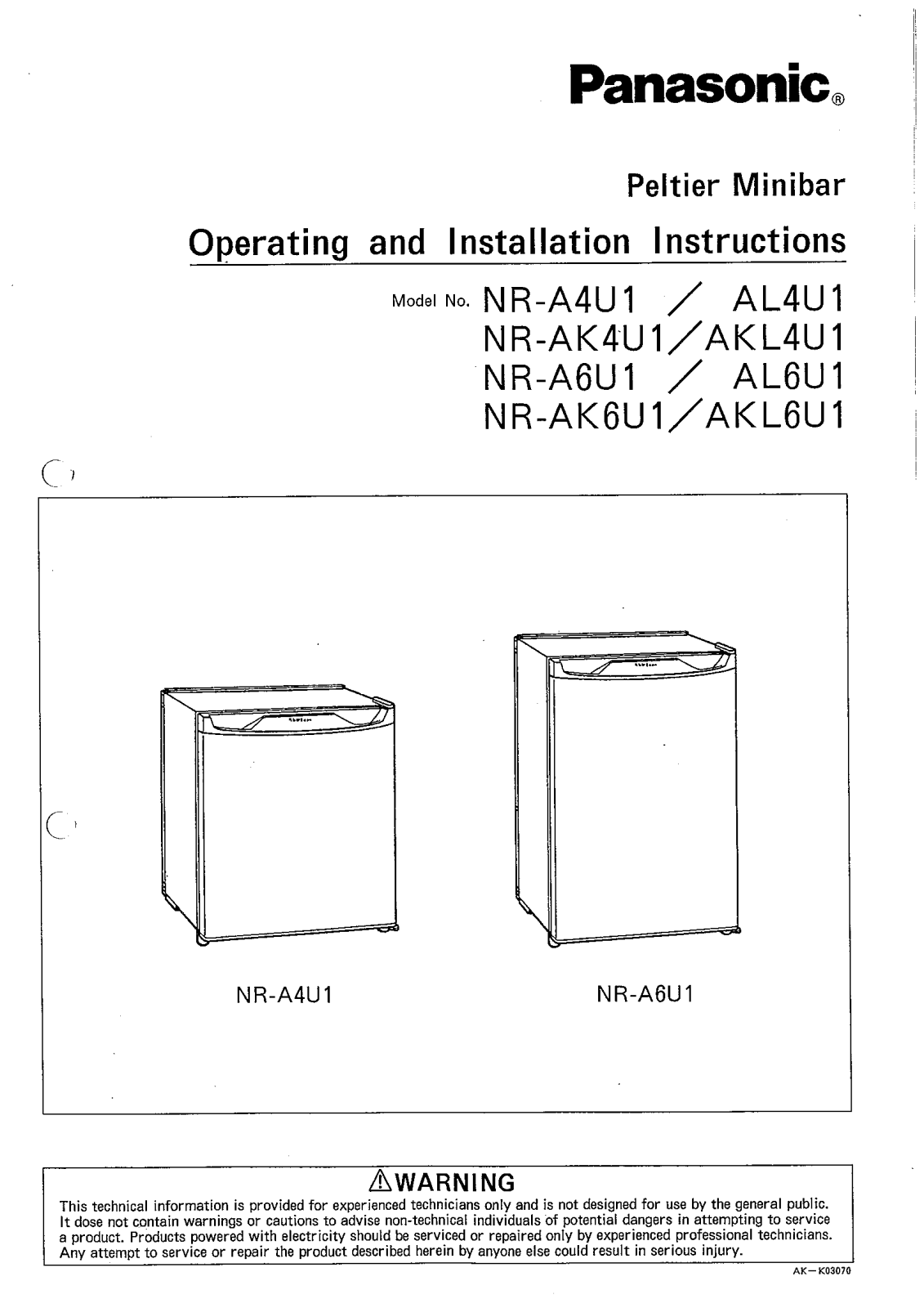 Panasonic NR-A4U1, NR-AK4U1 User Manual