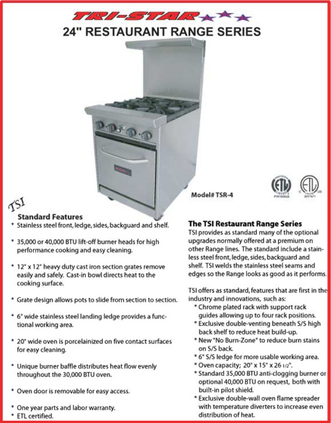 Tri-Star TSR-4 Specifications