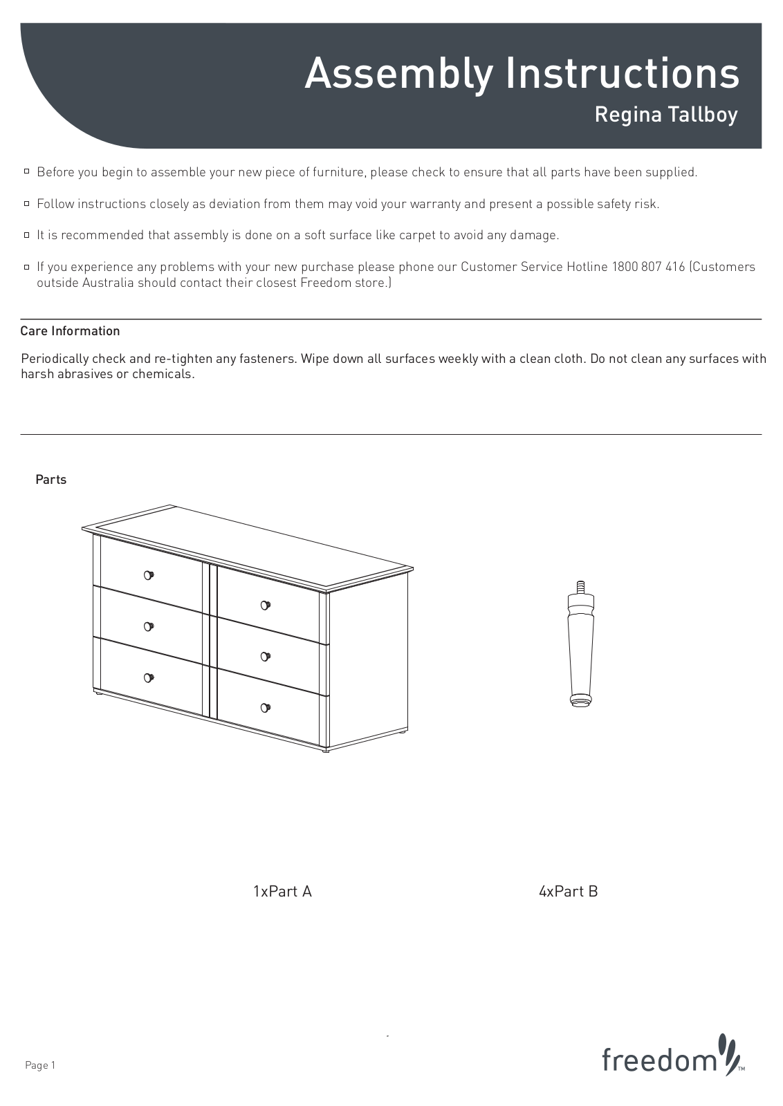 Freedom Regina tallboy Assembly Instruction