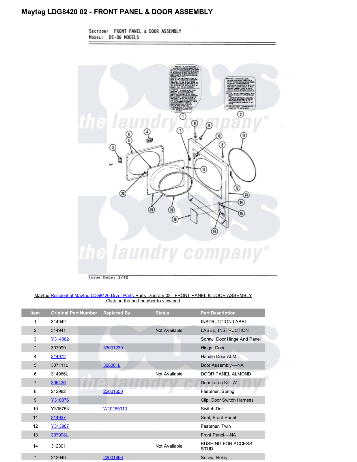 Maytag LDG8420 Parts Diagram