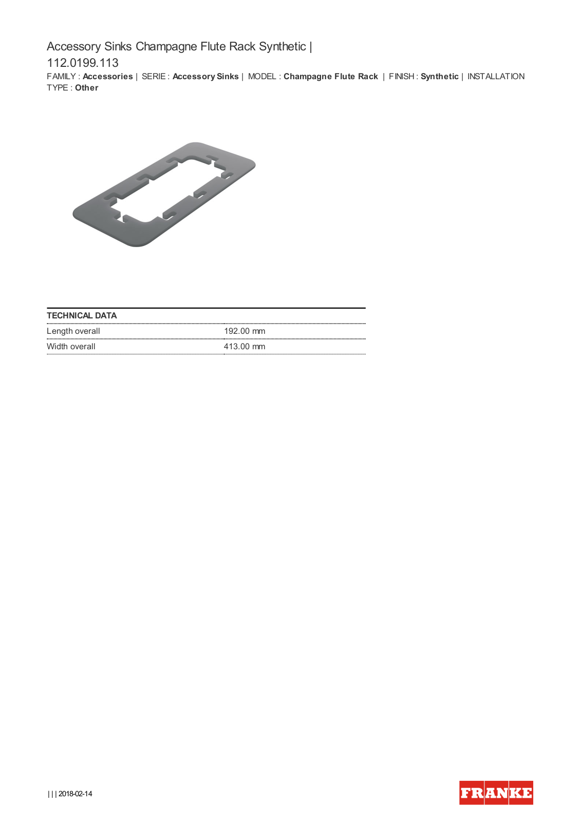 Franke AVP-ANX Specifications Sheet