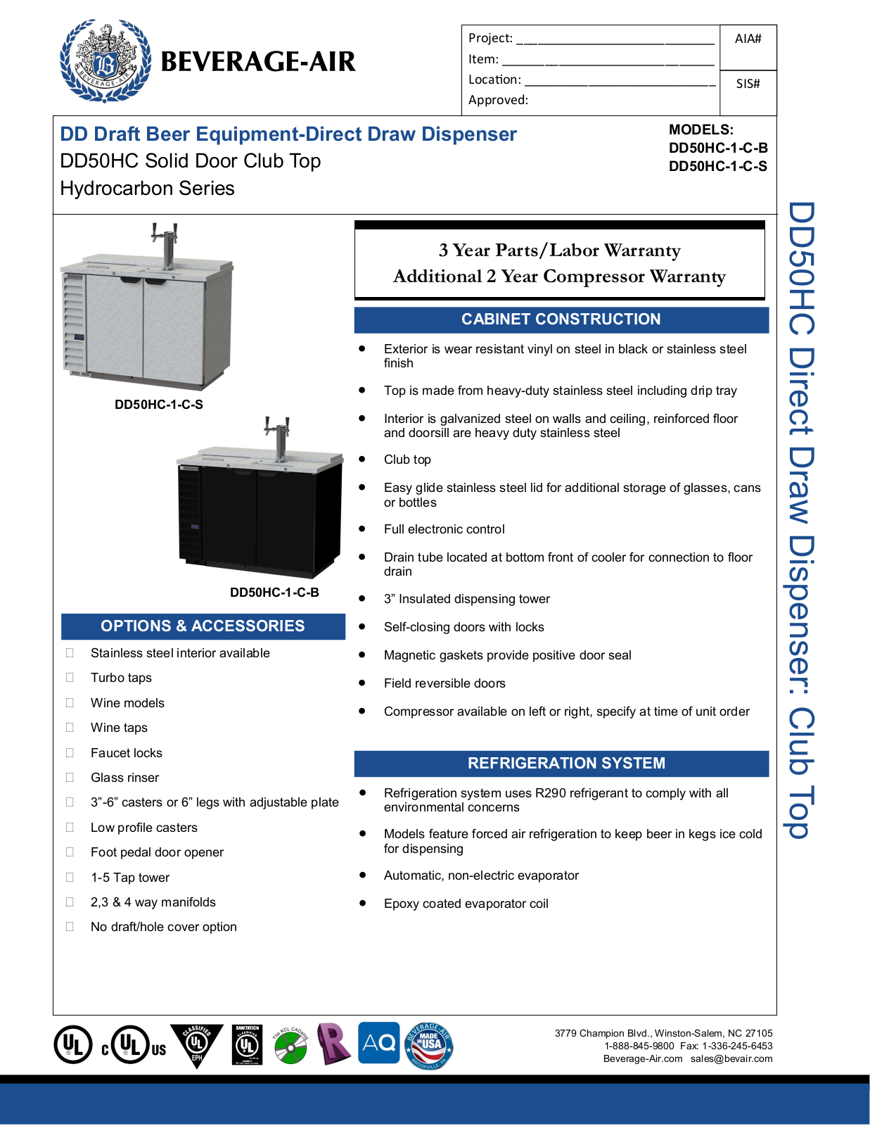 Beverage-Air DD50HC1CS Specifications