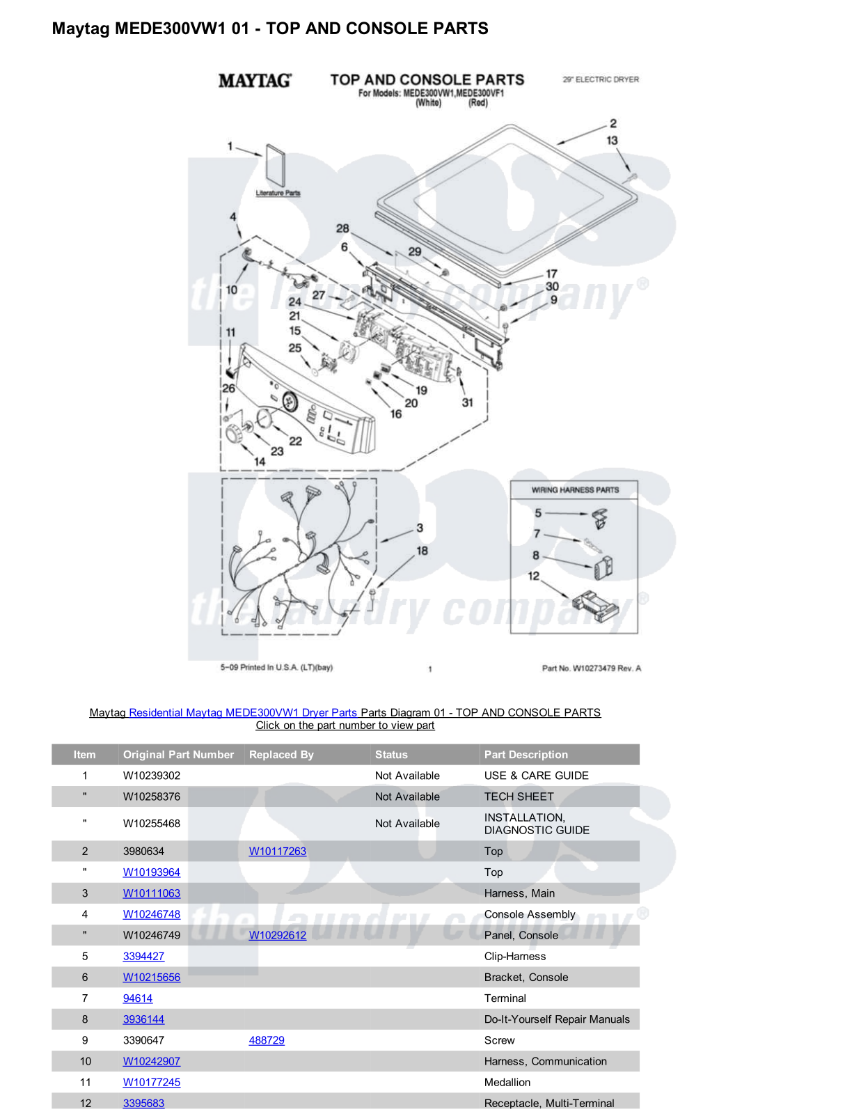 Maytag MEDE300VW1 Parts Diagram