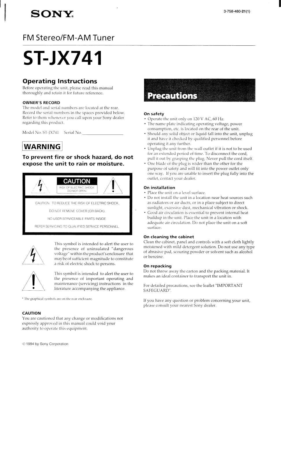 Sony ST-JX741 User Manual