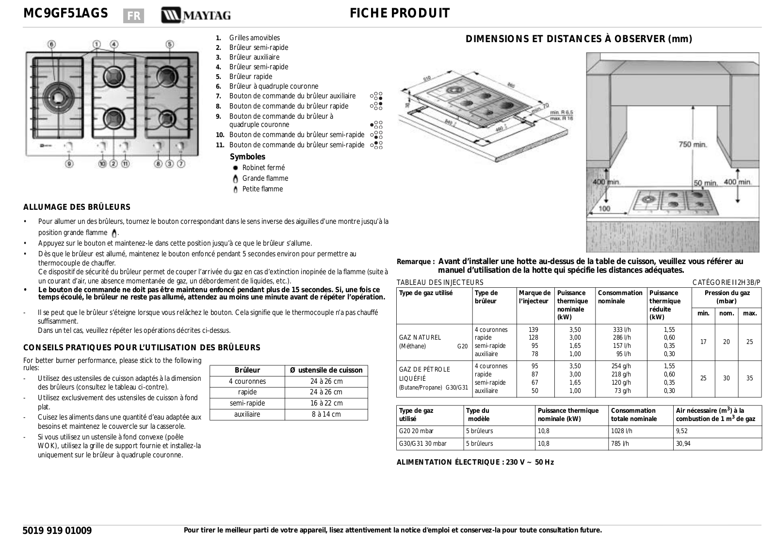 Whirlpool MC9GF51AGS PRODUCT MANUAL