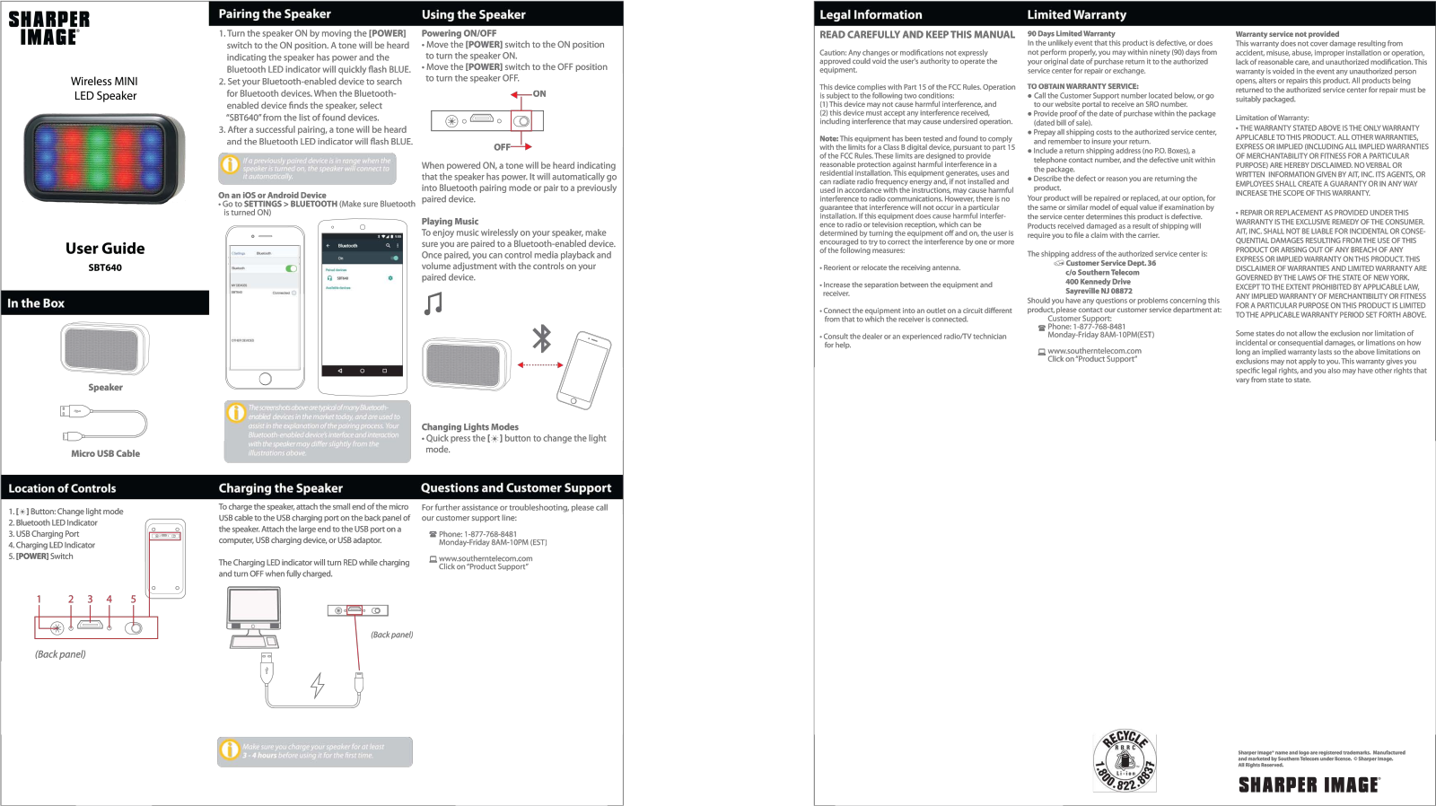 Sharper image SBT640 User Manual