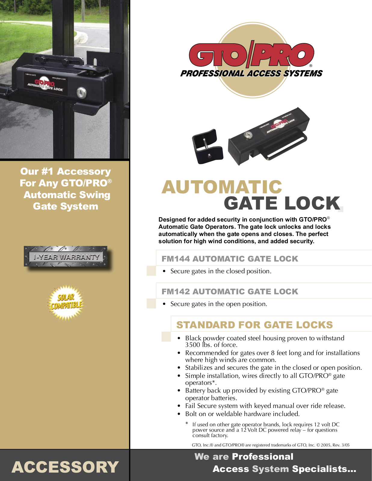 GTO AUTOMATIC GATE LOCK User Manual