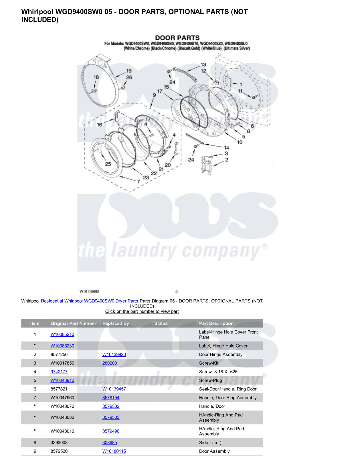 Whirlpool WGD9400SW0 Parts Diagram