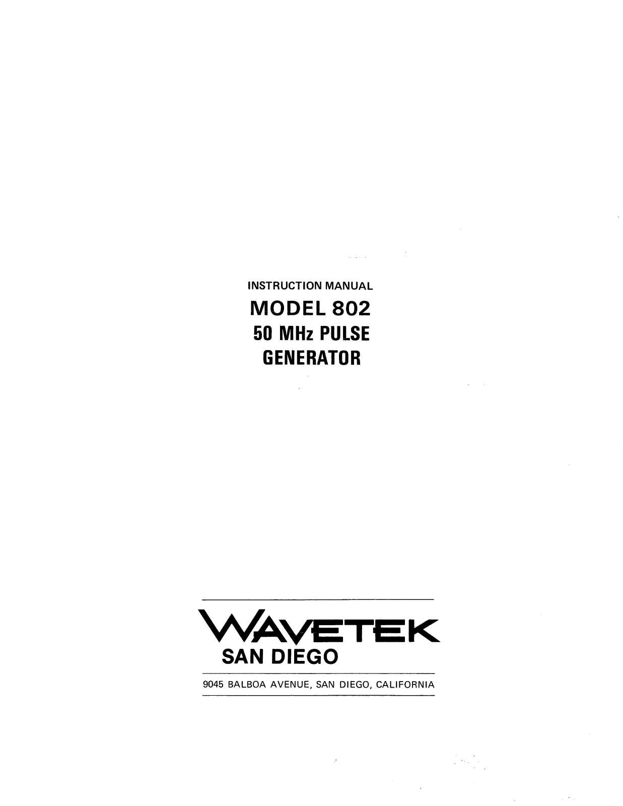 Wavetek 802 Service manual