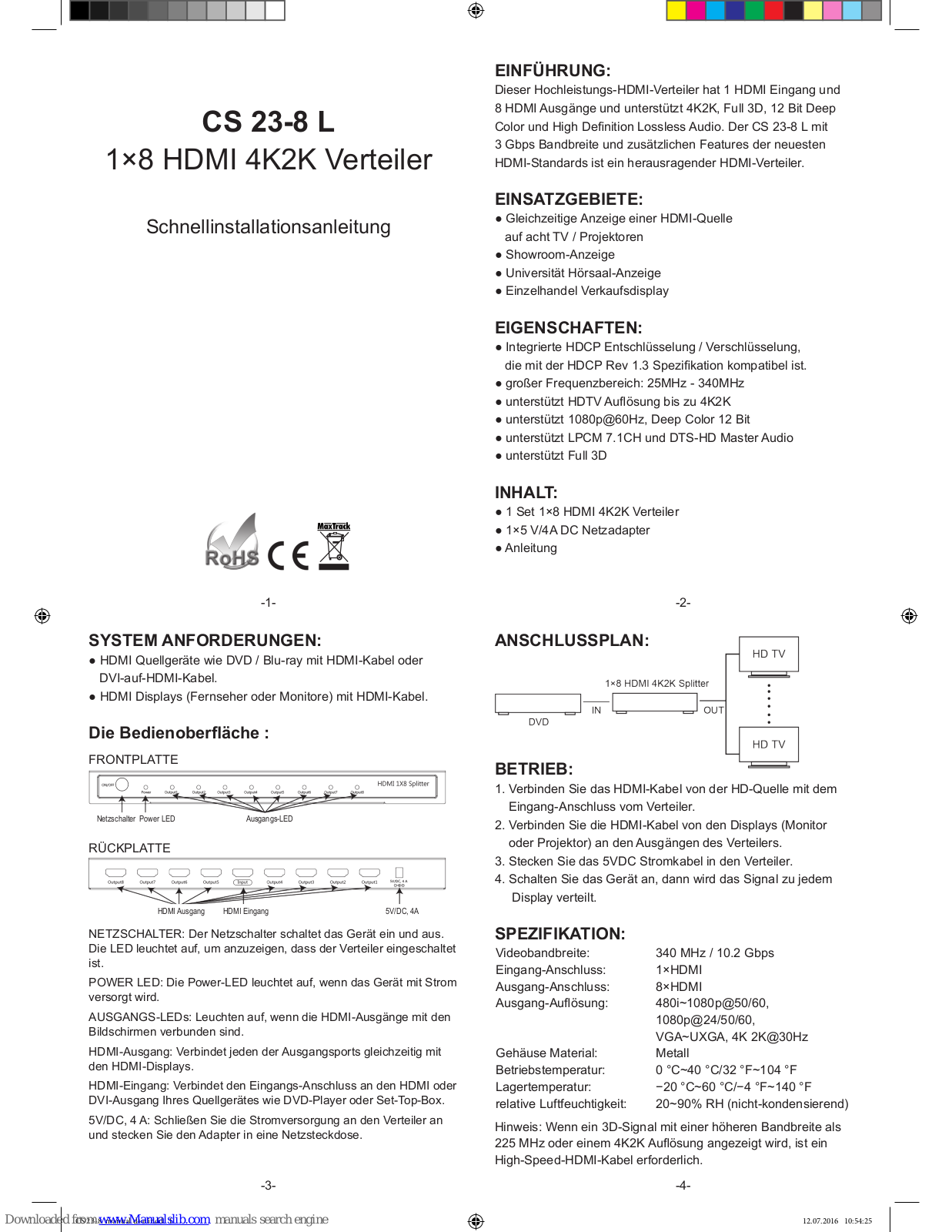 Transmedia CS 23-8 L Quick Installation Manual