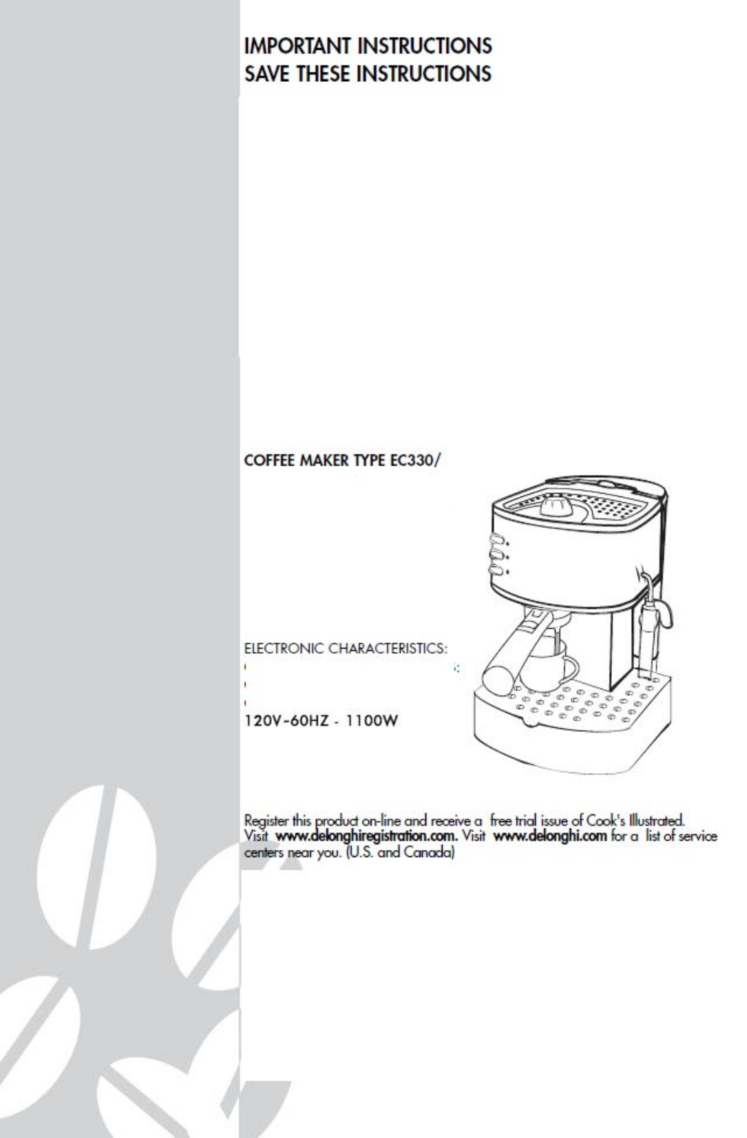 Delonghi Ec330 Owner's Manual