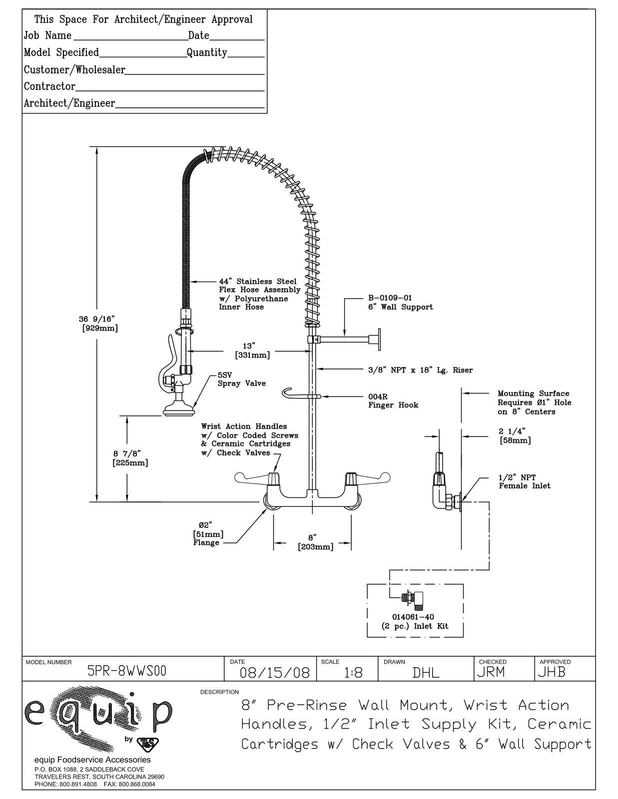 T & S Brass & Bronze Works 5PR-8WWS00 General Manual