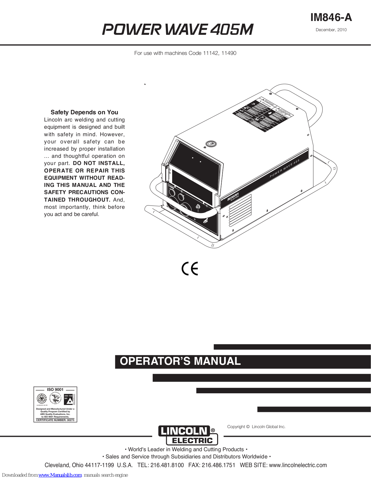 Lincoln Electric POWER WAVE IM846-A, POWER WAVE 405M Operator's Manual