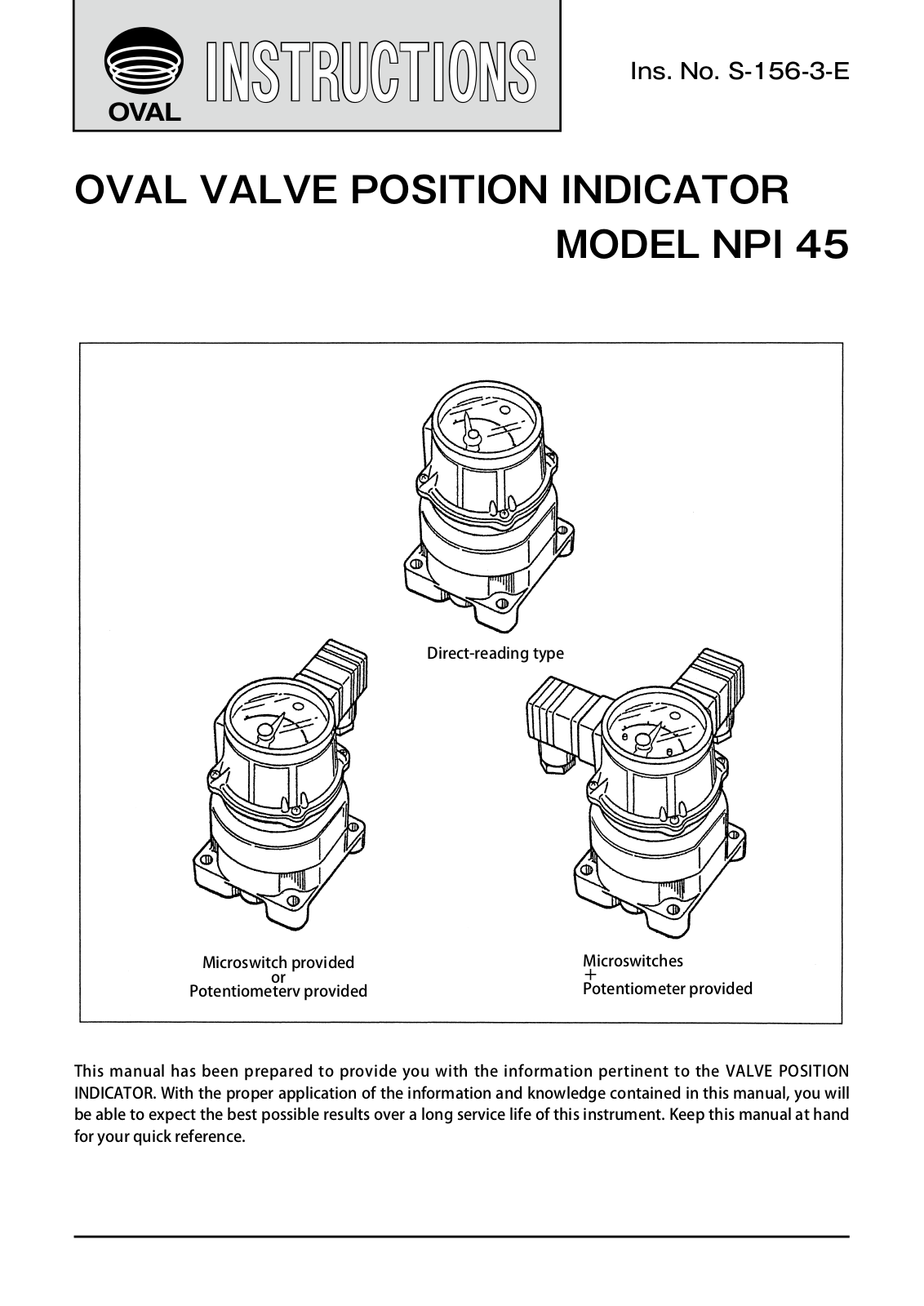 Oval NPI45, NPI45B10, NPI45B20, NPI45B00, NPI45B30 Instructions Manual