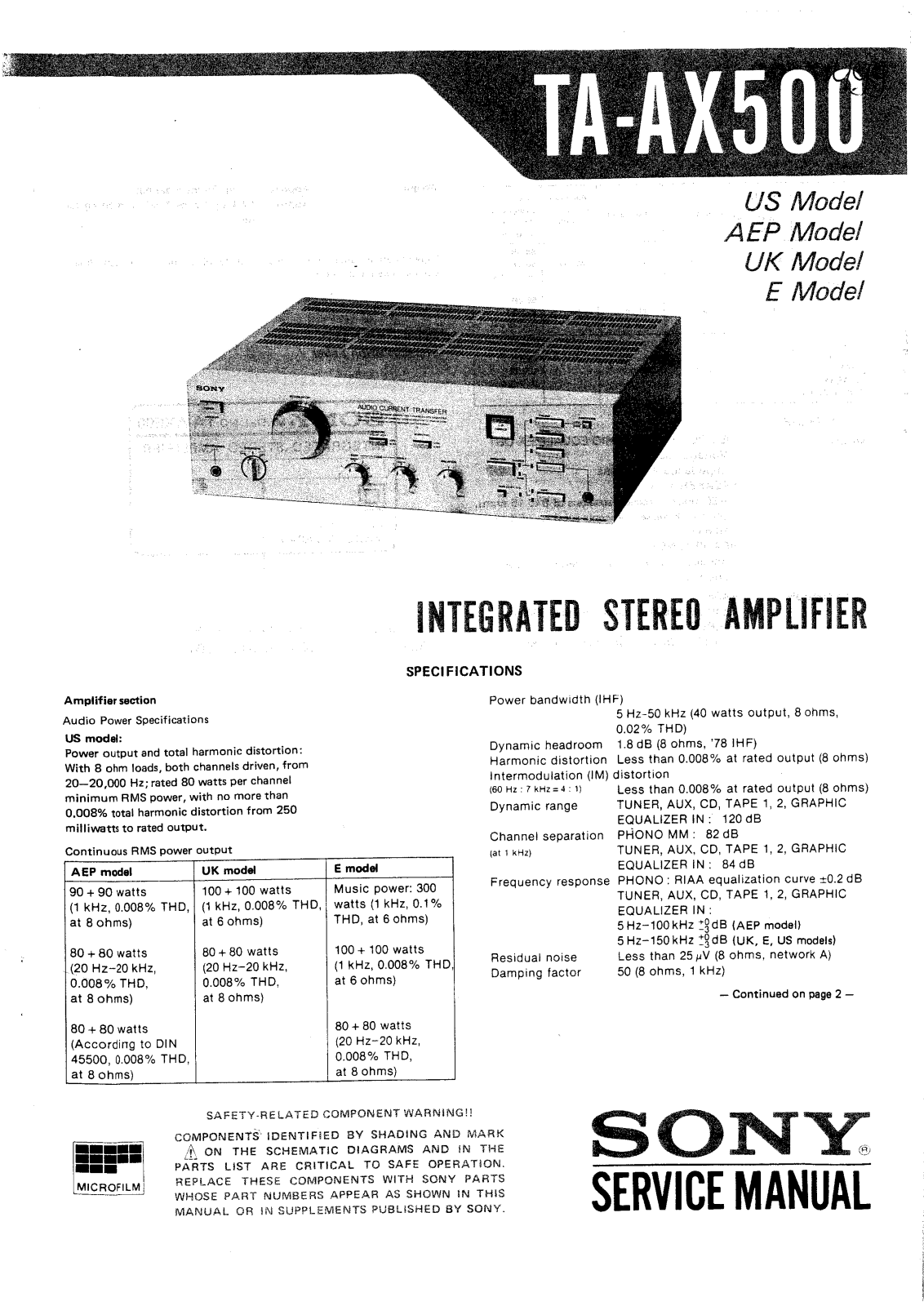 Sony TAAX-500 Service manual