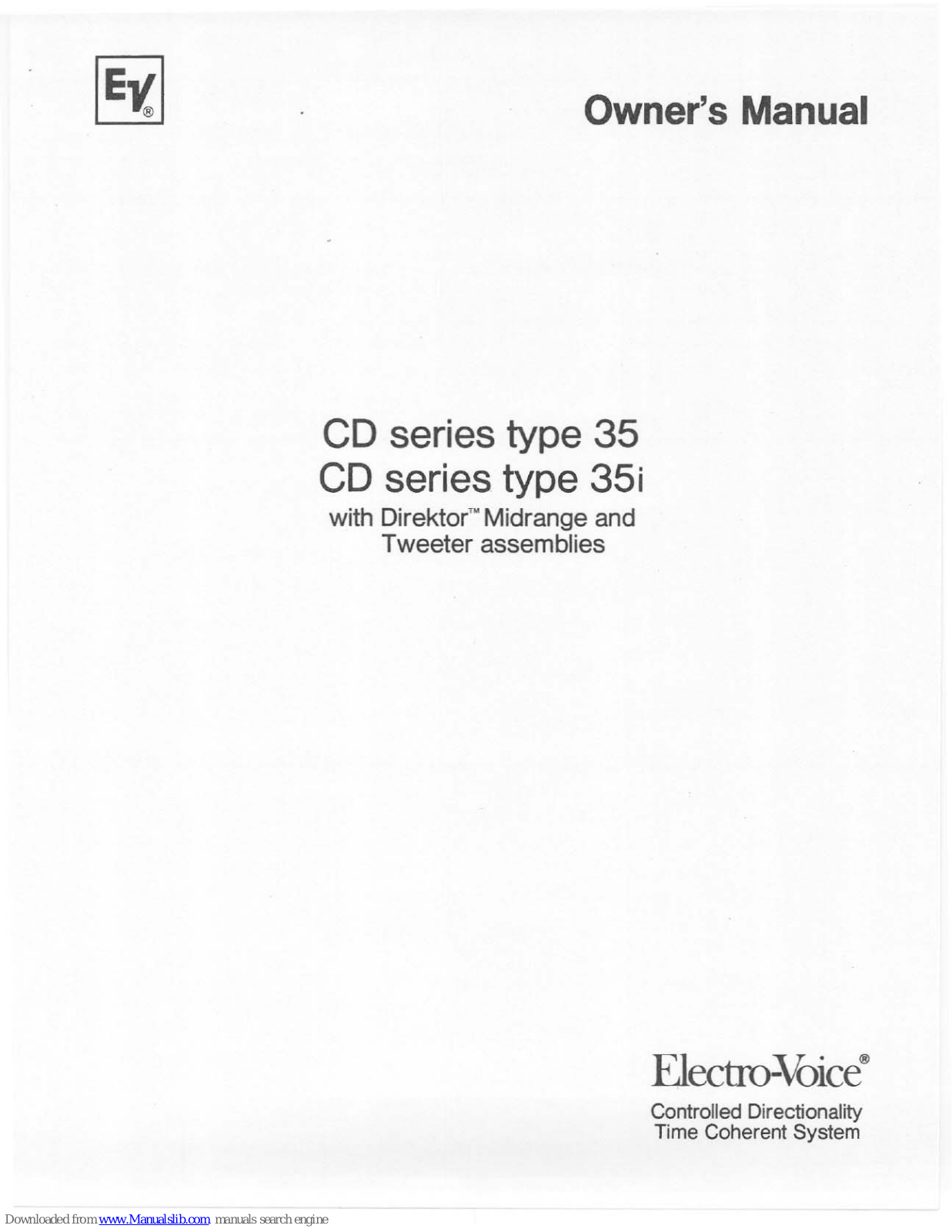 Electro-Voice CD Series type 35, CD series type 35i Owner's Manual