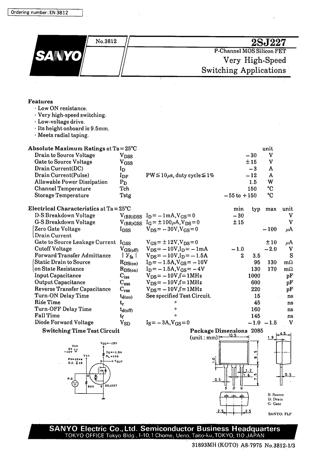 SANYO 2SJ227 Datasheet