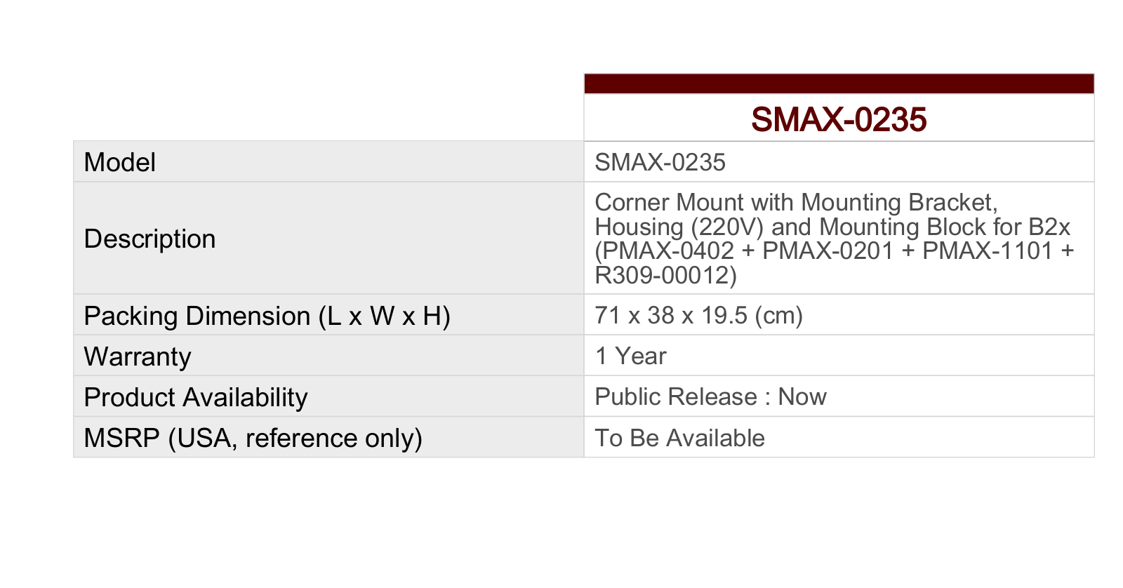 ACTi SMAX-0235 Specsheet