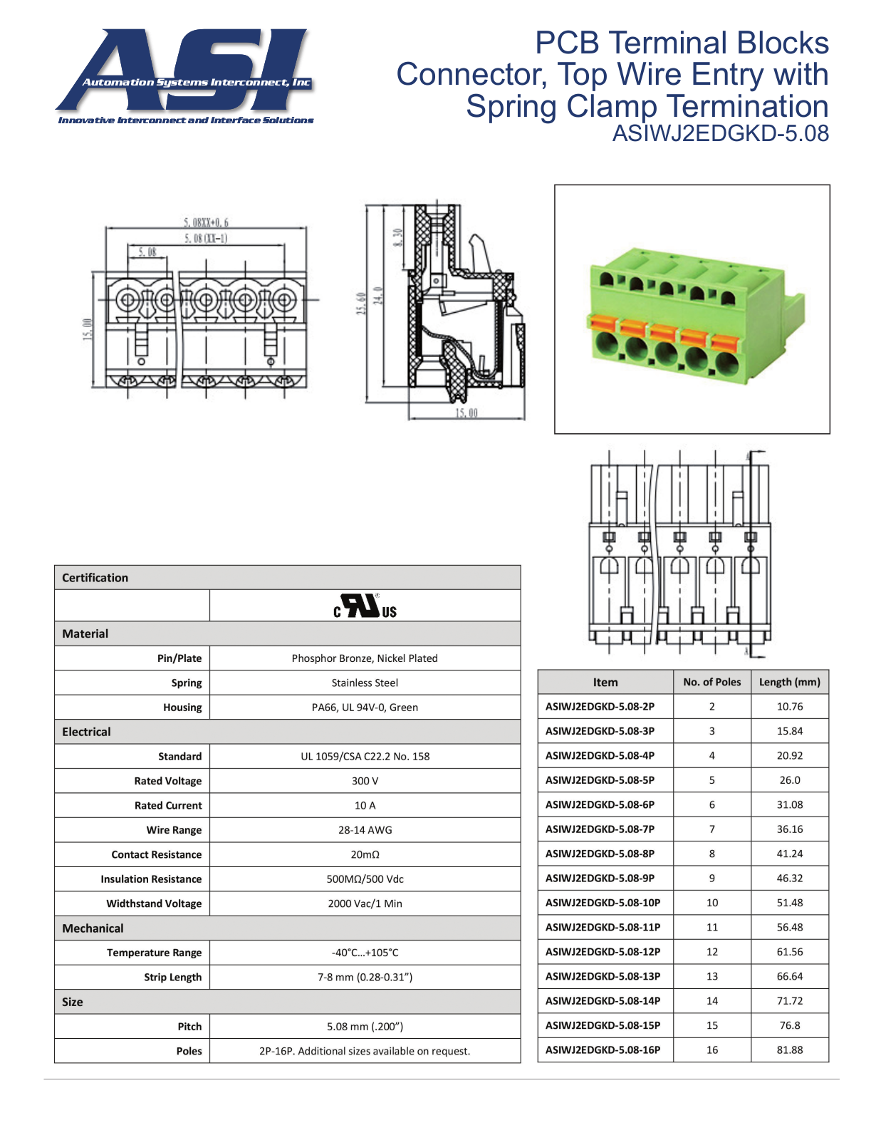 ASI-Automation Systems Interconnect ASIWJ2EDGKD-5.08 Data Sheet