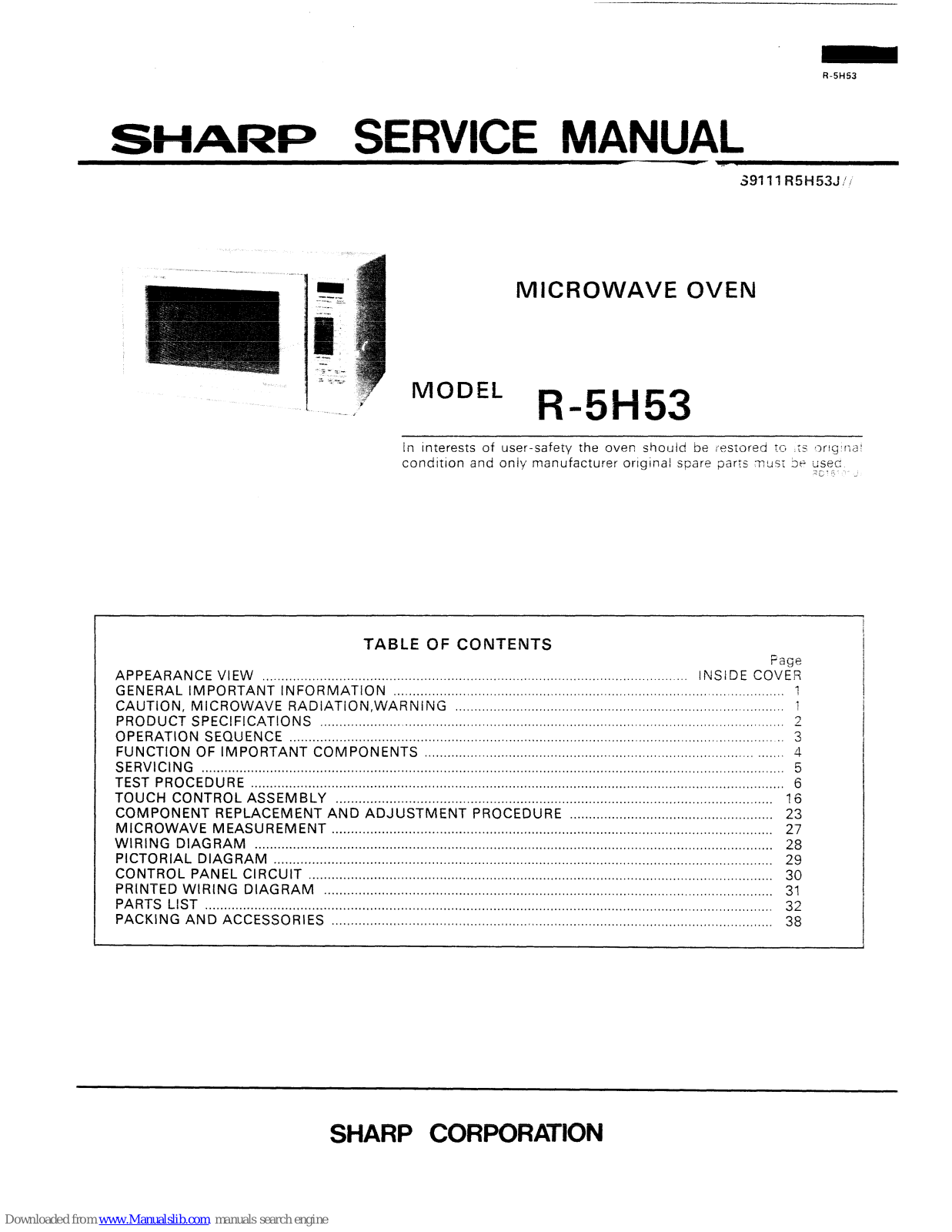 Sharp R-5H53 Service Manual - ManualMachine.com