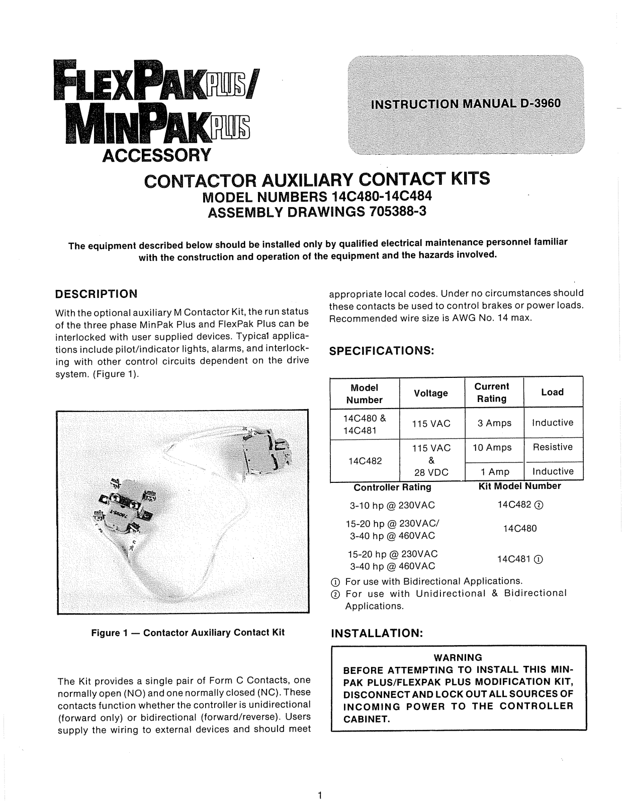 Rockwell Automation FlexPak Plus Contactor Auxiliary Contact User Manual