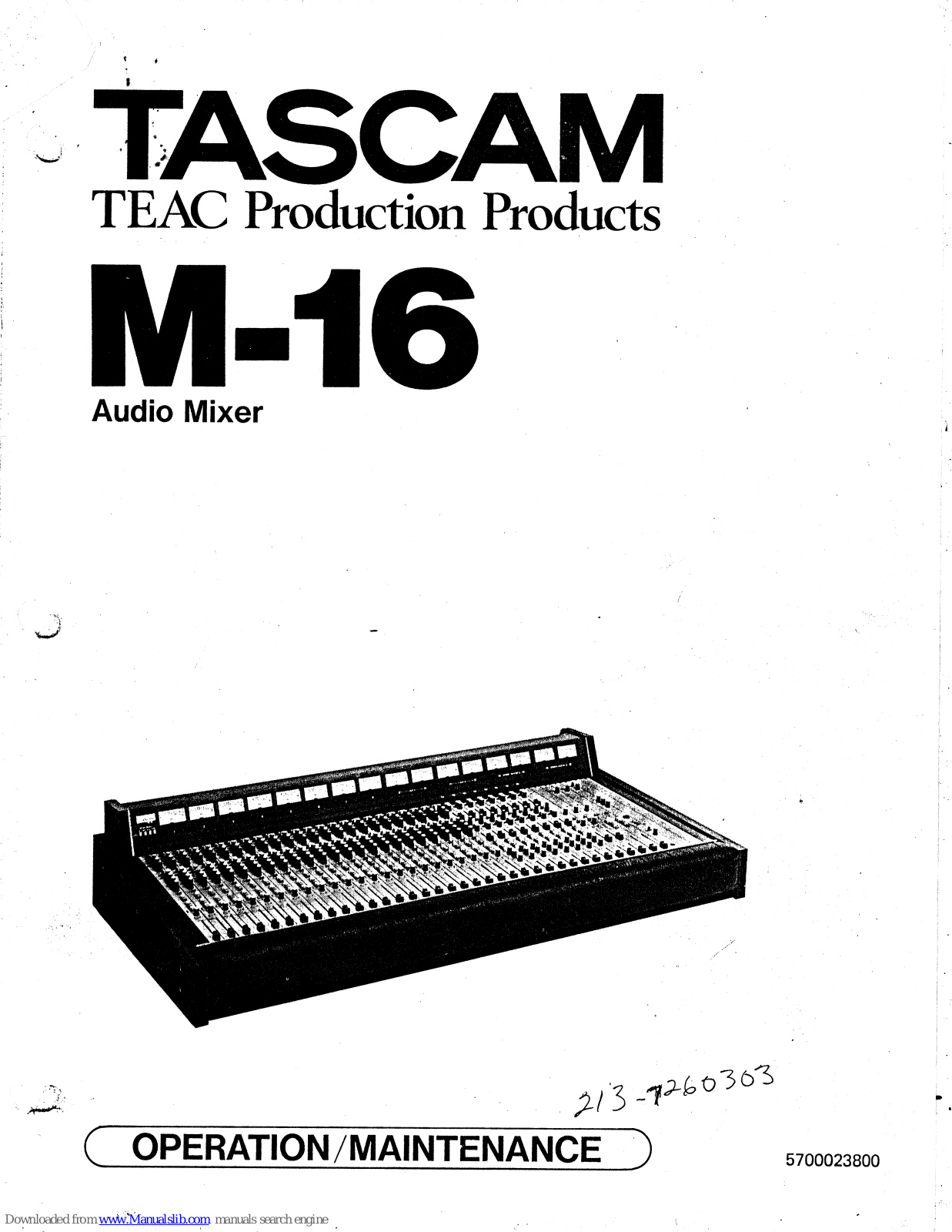 Tascam M-16 Operation & Maintenance Manual