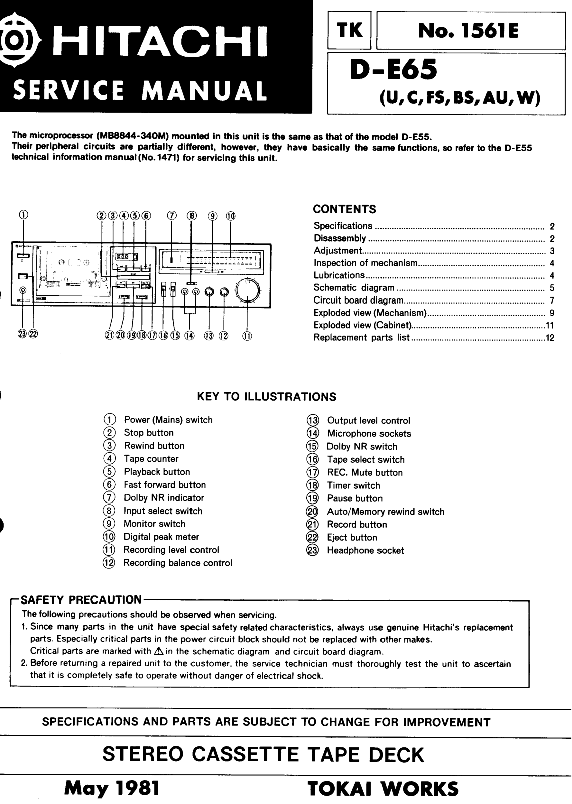 Hitachi D-E65 Service Manual