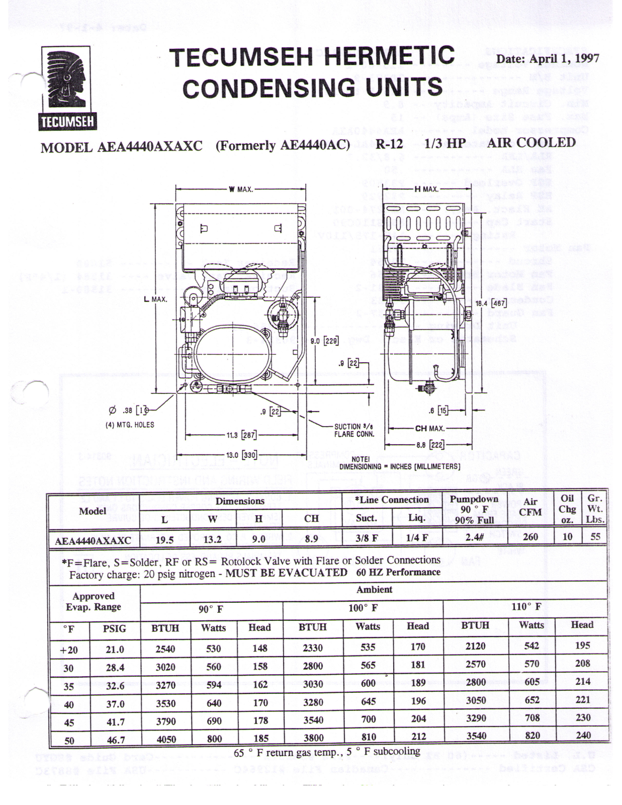 Tecumseh AEA4440AXAXC Performance Data Sheet